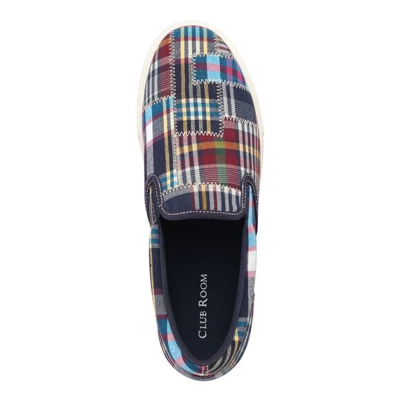 CLUBROOM Mens Navy Plaid Goring Tate Round Toe Platform Slip On Sneakers 9 M - Picture 4 of 5